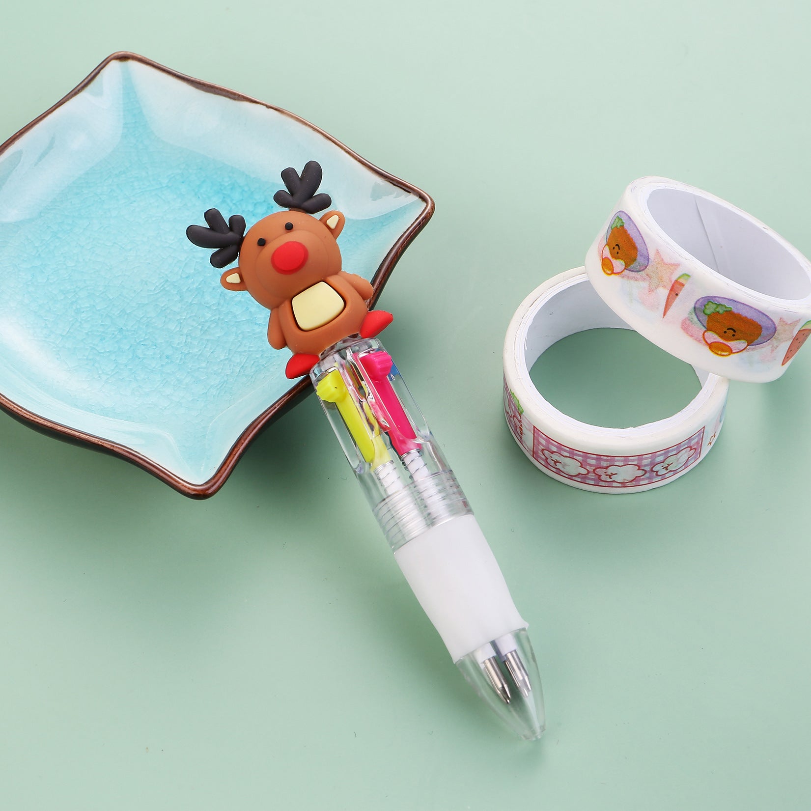 Wholesale Christmas Cartoon Deer Old Man Mini Four Color Plastic Ballpoint Pen